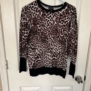 Worthington Petite Leopard Print Sweater PL Cotton Blend Animal Print